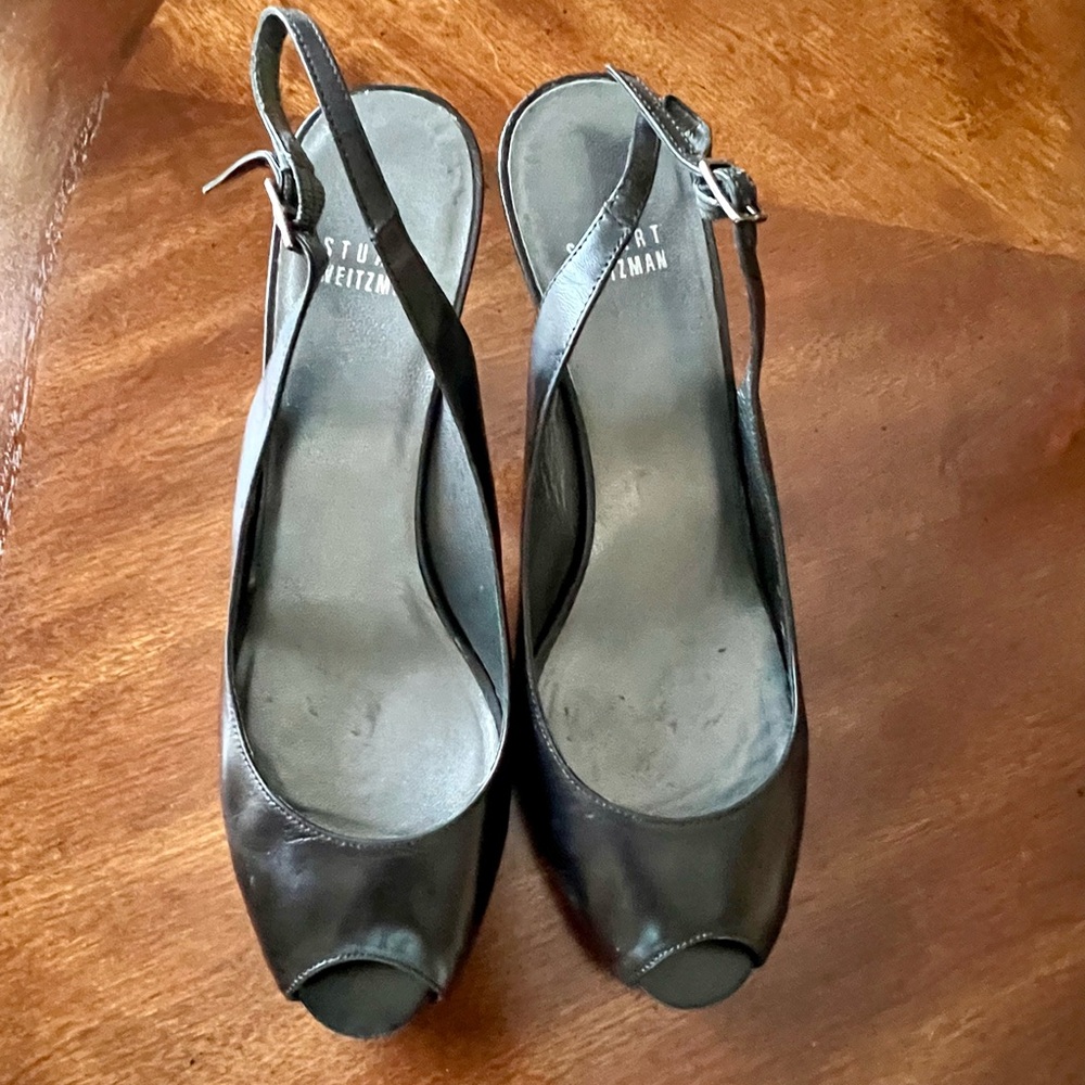 Stuart Weitzman Black Slingback Heels with Peep Toe